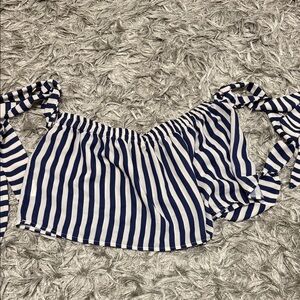 LF Navy and White Striped Off-Shoulder Top